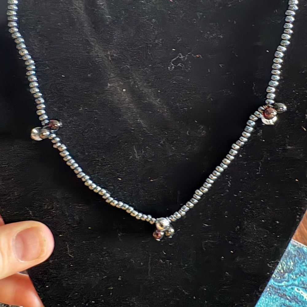 Vintage Dell Black Beaded Necklace with Polished Accent Spheres